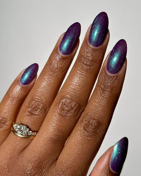 violet nails by melanated.mani a winter nail polish color trend 2025