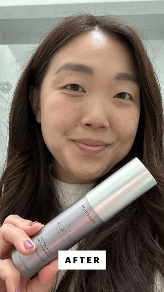 Lee after applying the Alastin Restorative Skin Complex with TriHex